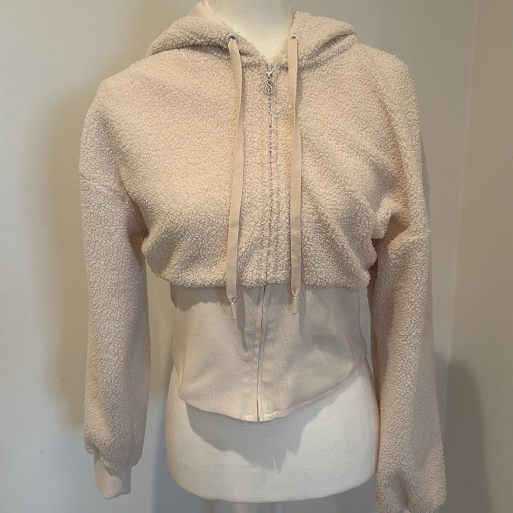 Victoria Secret Teddy Fleece Corset Full-Zip Hoodie, Sherpa, Medium